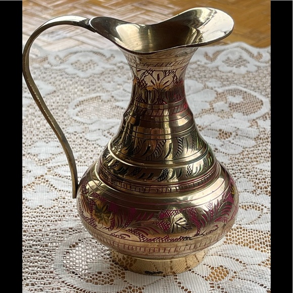 Polished brass pitcher w/color, vintage
